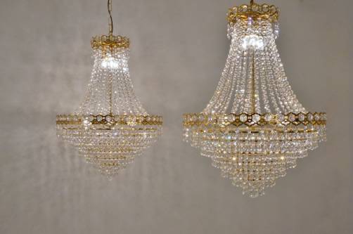 Empire basket chandeliers with crystals, 1970`s ca, French